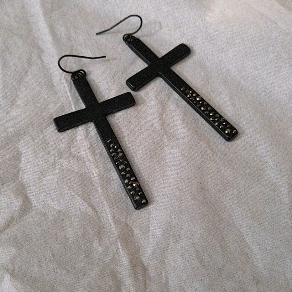 Black rhinestone Cross Earrings